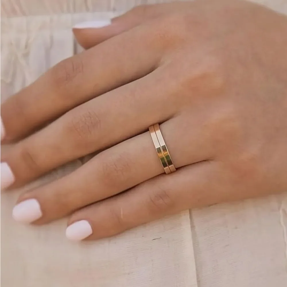 14K Gold Flat Cigar Band 5MM Ring Minimalist Stacking Wedding Band Dainty Lux